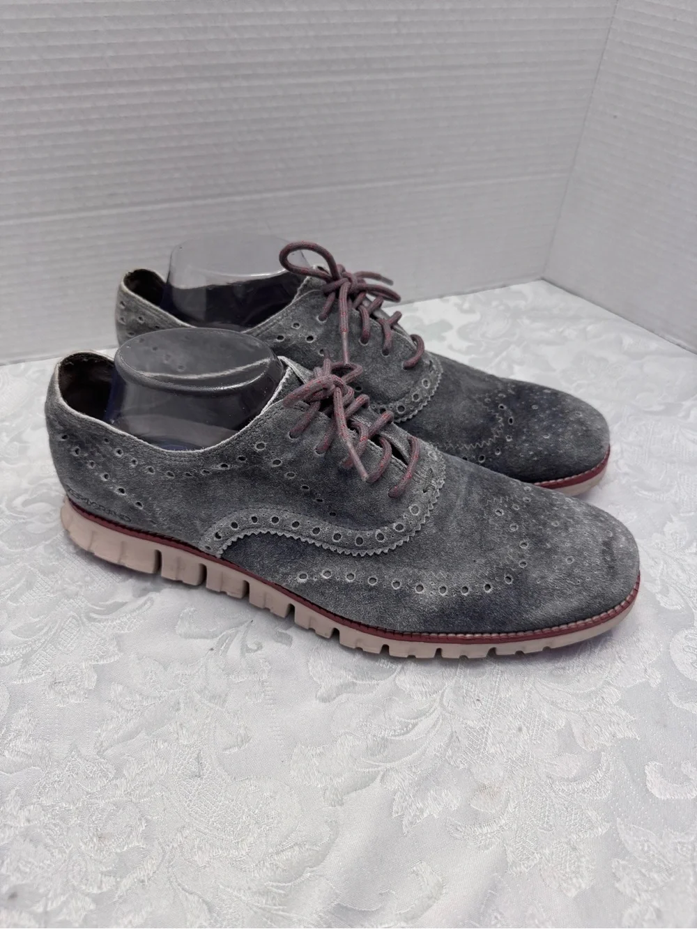 Cole Haan Men’s 10.5M Zergrand Wingtip Oxford Dress Shoe Washed Gray Suede